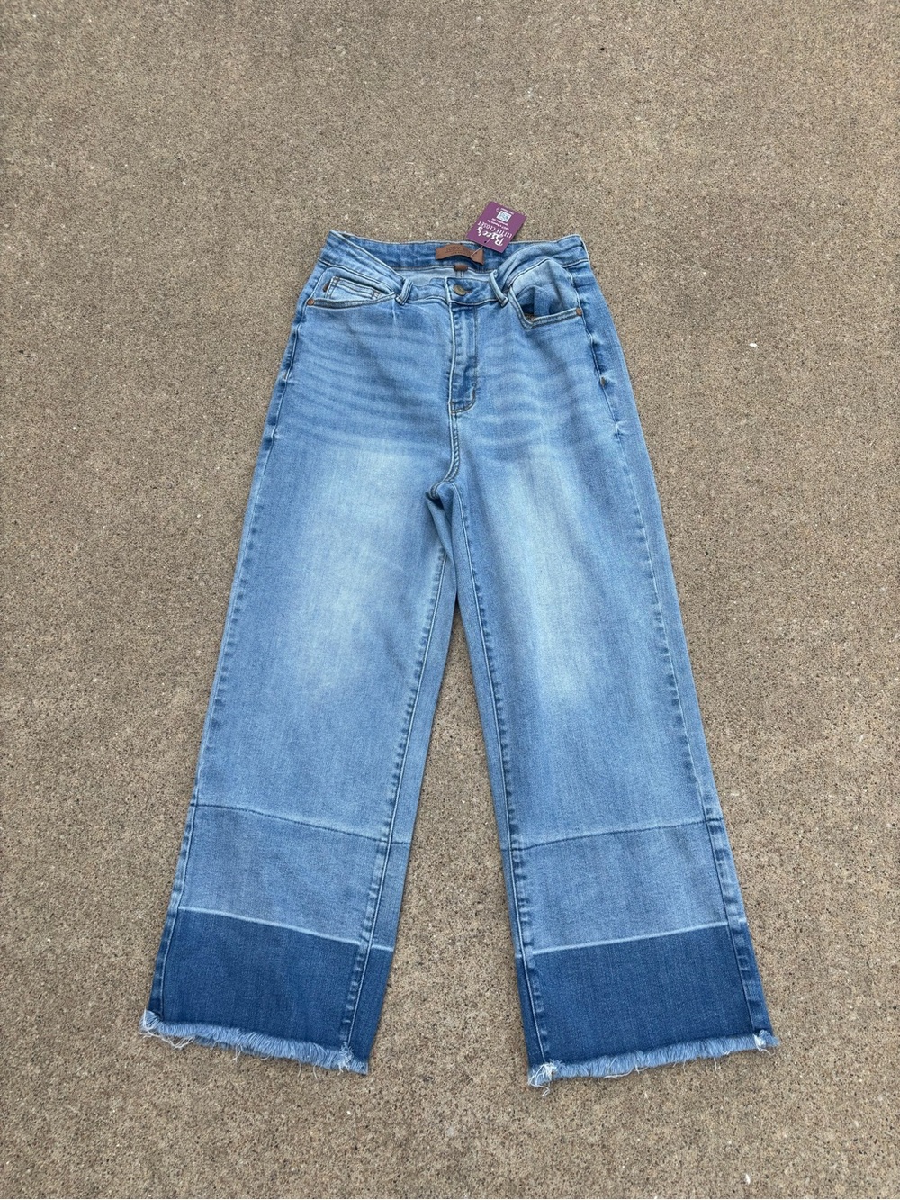 Judy Blue Light and Dark Blue Two-Tone Wide Leg Jeans